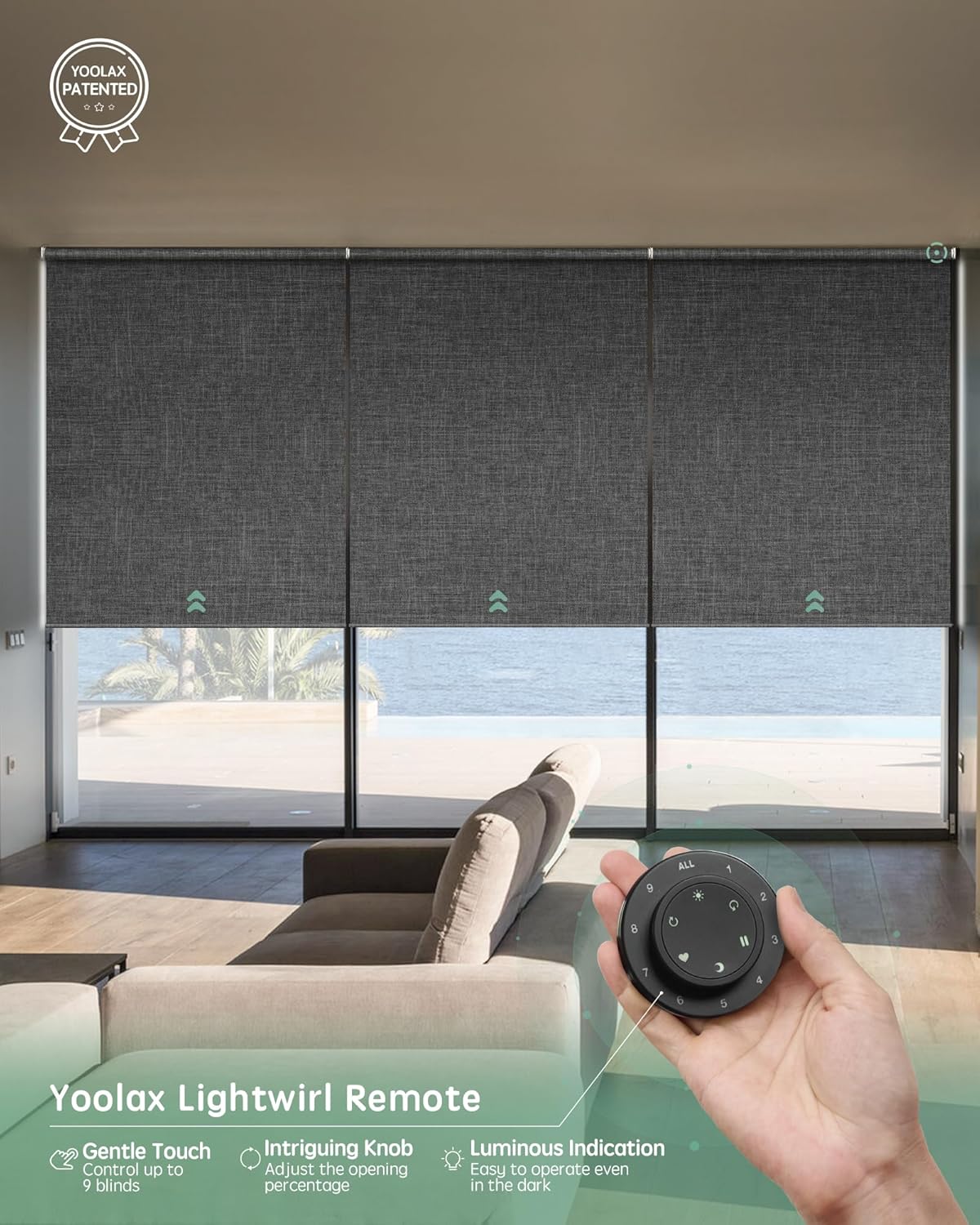 Yoolax Smart Coupled Roller Shades Compatible with Alexa Google, Motorized Blinds with Remote Blackout Coupled Roller Shades for X-Large Windows, Custom Size (XL Coupled-Dark Gray)