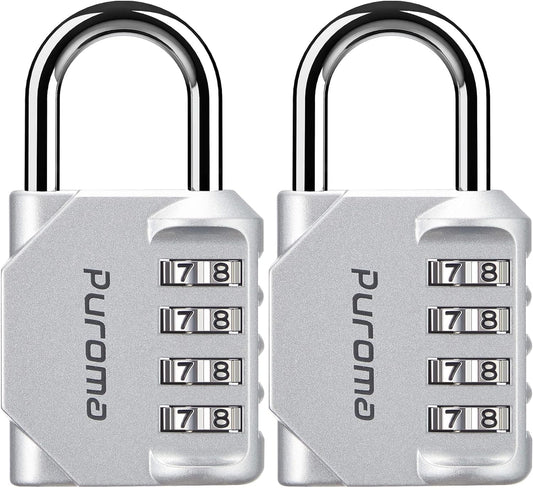 Puroma 2 Pack Combination Lock for Locker 4 Digit Outdoor Waterproof Padlock for School, Gym, Sports, Fence, Toolbox, Gate, Case, Outdoor, Hasp Storage, Cabinets (Silver)