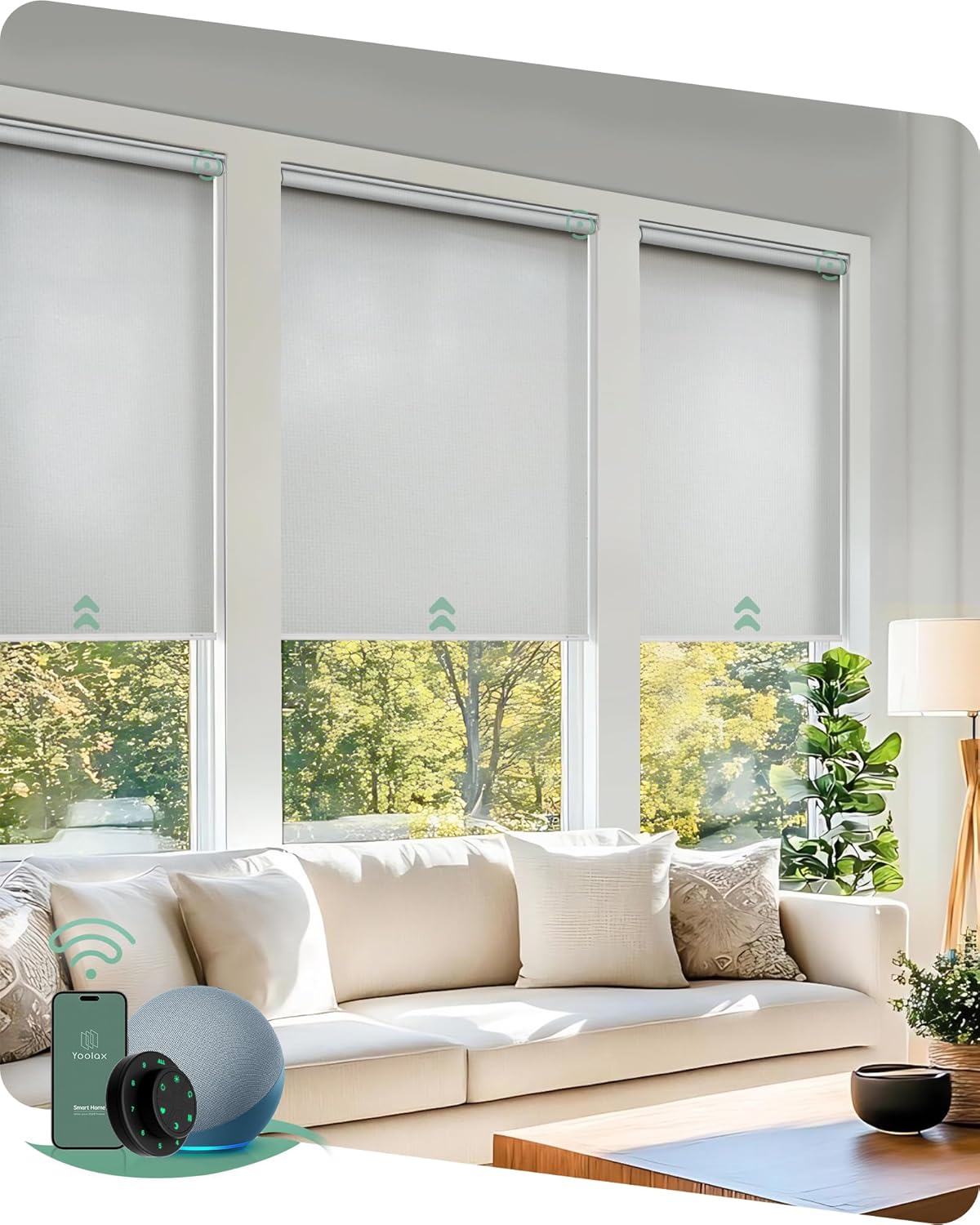 Yoolax Motorized Blinds with Remote, Smart Blinds for Windows Motorized Roller Shades, Automatic Window Shades Compatible with Alexa Custom Size (Light Filtering-Pure White)