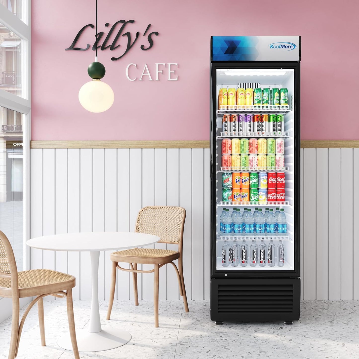 KoolMore 26 in. Commercial Glass Door Merchandiser Refrigerator with LED Lights, 15 cu. ft. in Black, ETL Listed (KM-MDR-1GD-15C)