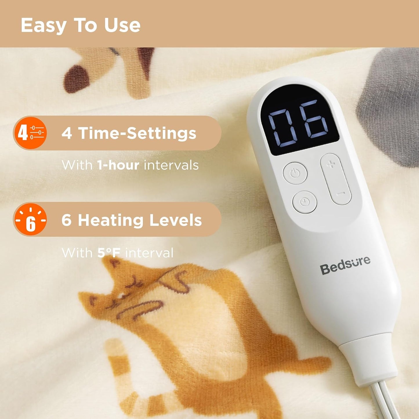 Bedsure Heated Blanket Wearable Shawl - Electric Wrap Poncho Blanket Hoodie for Adult, Winter Gifts for Mom Women Girlfriend, Warm Sherpa Heating Throw, Auto Shut Off, 55x64 inches, Printed Cat