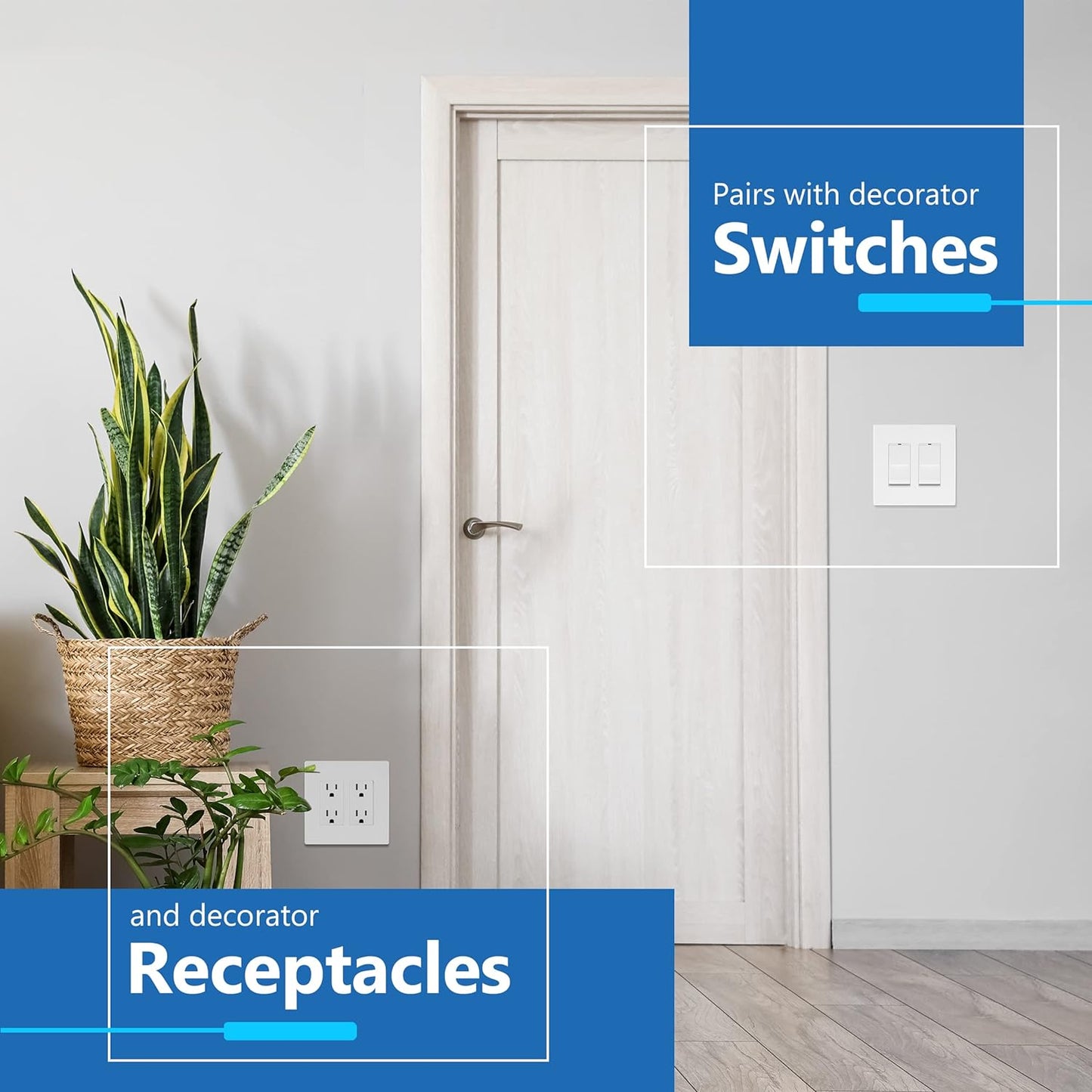 LIDER Matte Finish Double Decorator Switch Cover, Screwless Wall Plate, Mid-Size 2-Gang 4.88" x 4.92", Unbreakable Polycarbonate Thermoplastic, UL Listed, LSWP-32M-W10P, White, 10 pack