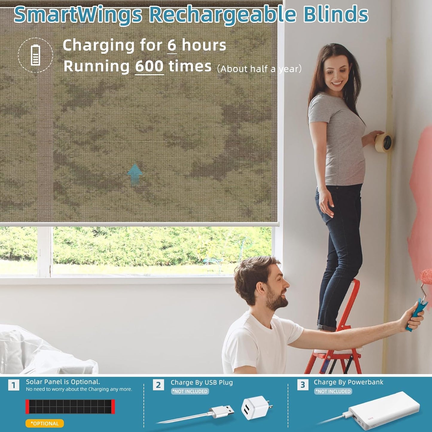 SmartWings Motorized Smart Blinds for Windows in Light Filtering, Electric Remote Roller Shades Compatible with Alexa/Google Home/Homekit, Custom Up to 110”W x 148”H, 5% Openness PVC Free Cocoa