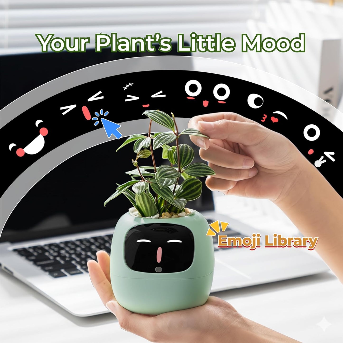 Ivy AI Smart Plant Pot with Emoji Intelligent Planter Robot for Houseplants Tamagotchi Flower Pot Stylish Plantagotchi Home Decor(Mint)