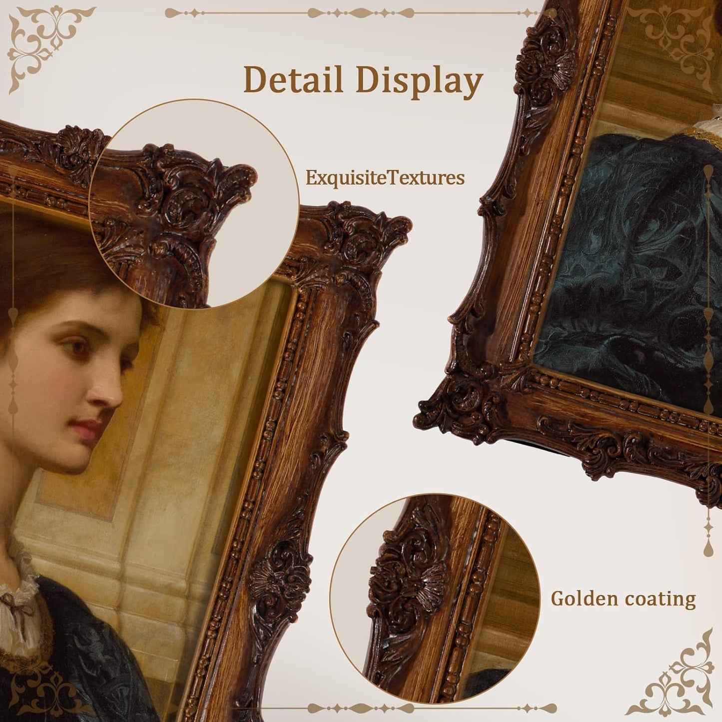 8x10 Picture Frames with Embossed Vines Design and Glass Front Hand-Crafted Resin Photo Frame with Easel & Hook for Tabletop & Wall Hanging Ornate Baroque Vintage Home Room Decor (Wood)