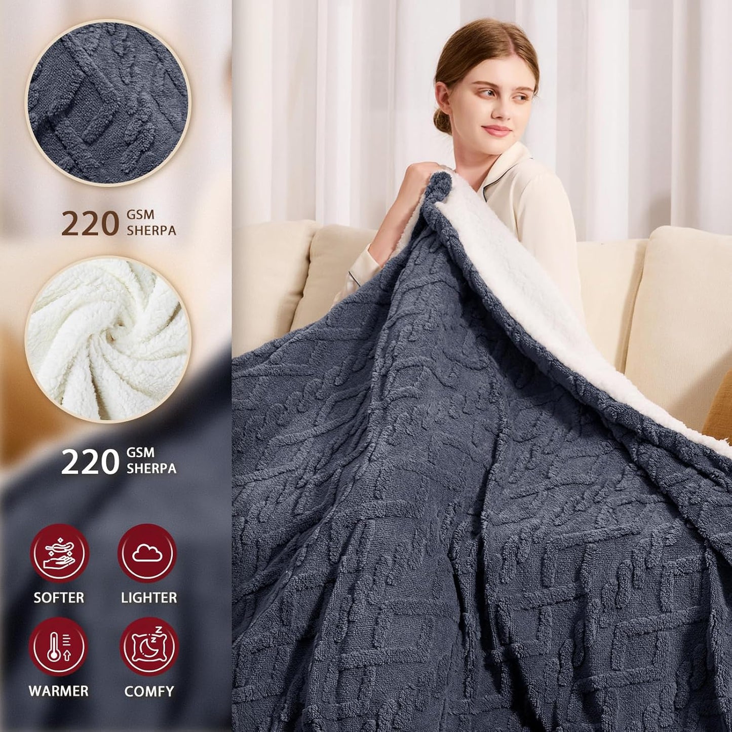 Heated Electric Blanket Queen Size-84"x90" Heating Blanket with 10 Heating Levels & 5 Time Settings Over-Heat Protection,Winter Warmer for Adults with ETL Certification（Grey）