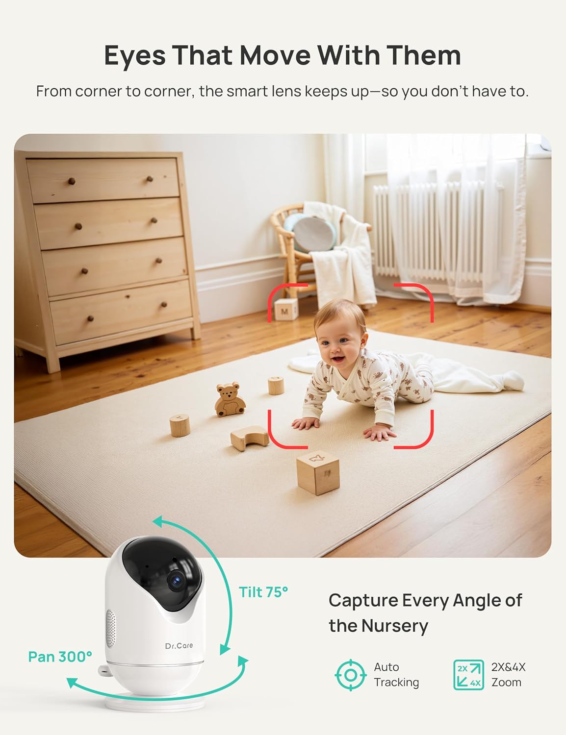 Dr.Care VistaView 5” Smart WiFi Baby Monitor - 2K Camera App Control & 1080P Split Screen, Cry & Motion Detection, Pan-Tilt-Zoom, Night Vision, Video Recording, Triple Security, 2-Way Audio, 5000mAh