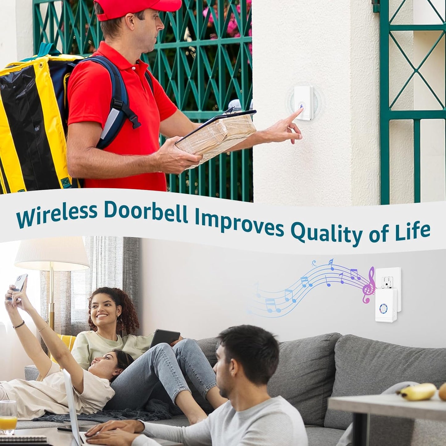 Greencycle Wireless Doorbells for Home, Wireless Doorbell, Plug and Play, 48 Ringtones, 5 Levels Volume, 7 Levels Night Light, 100FT-1300 FT, IP66 Waterproof, for Home, Office(1 Button +1 Receiver)