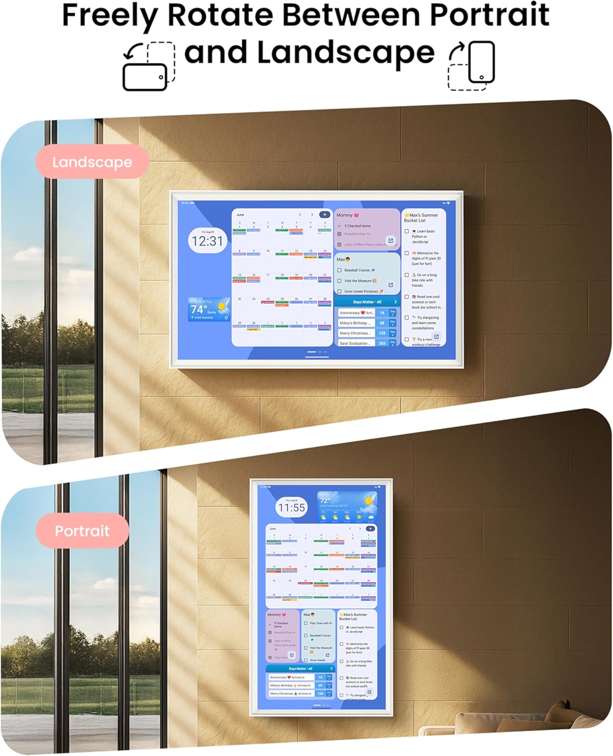 32 Inch Digital Planner Wall Planner Touch Screen Chore Chart Syncs All Android Tablet Apps To Do List Notepad Electronic Smart Calendar Digital for Family Meal Planner Support Via App Store Wall Mount White (White, 32 Inch)