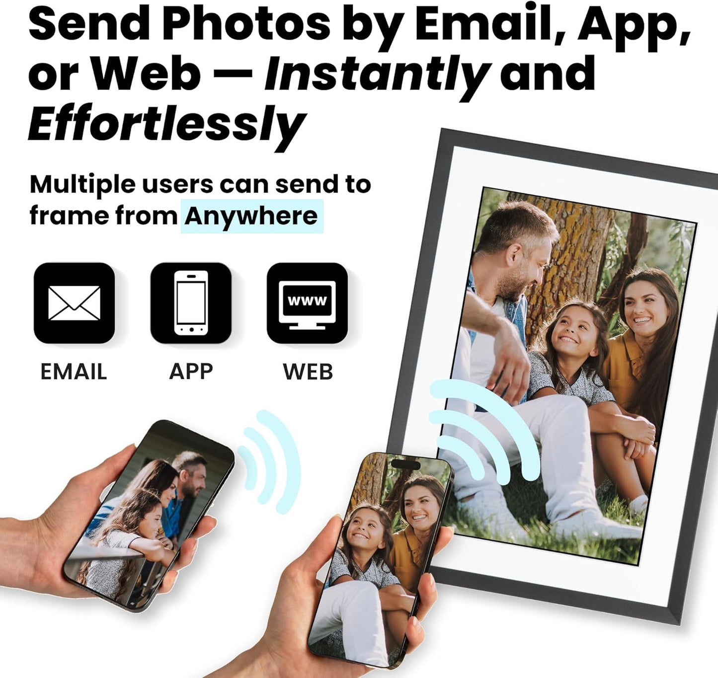 PhotoSpring No Subscription, 10in WiFi Digital Picture Frame, Email App Web, USA Company, 32gb Touch Screen, Play Videos up to 5min