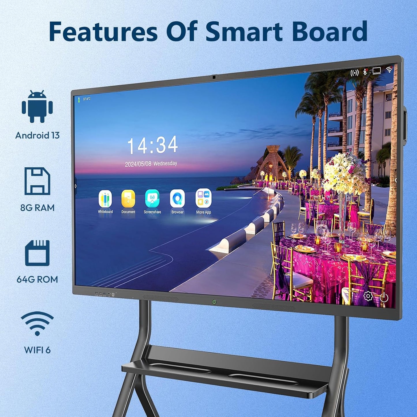 Smart Board with Wireless HDMI Display Adapter, 55 Inch Interactive Whiteboard 4K Touchscreen Built in HD Camera, Digital Presentation Electronic Smart WhiteBoard for Classroom Home Office
