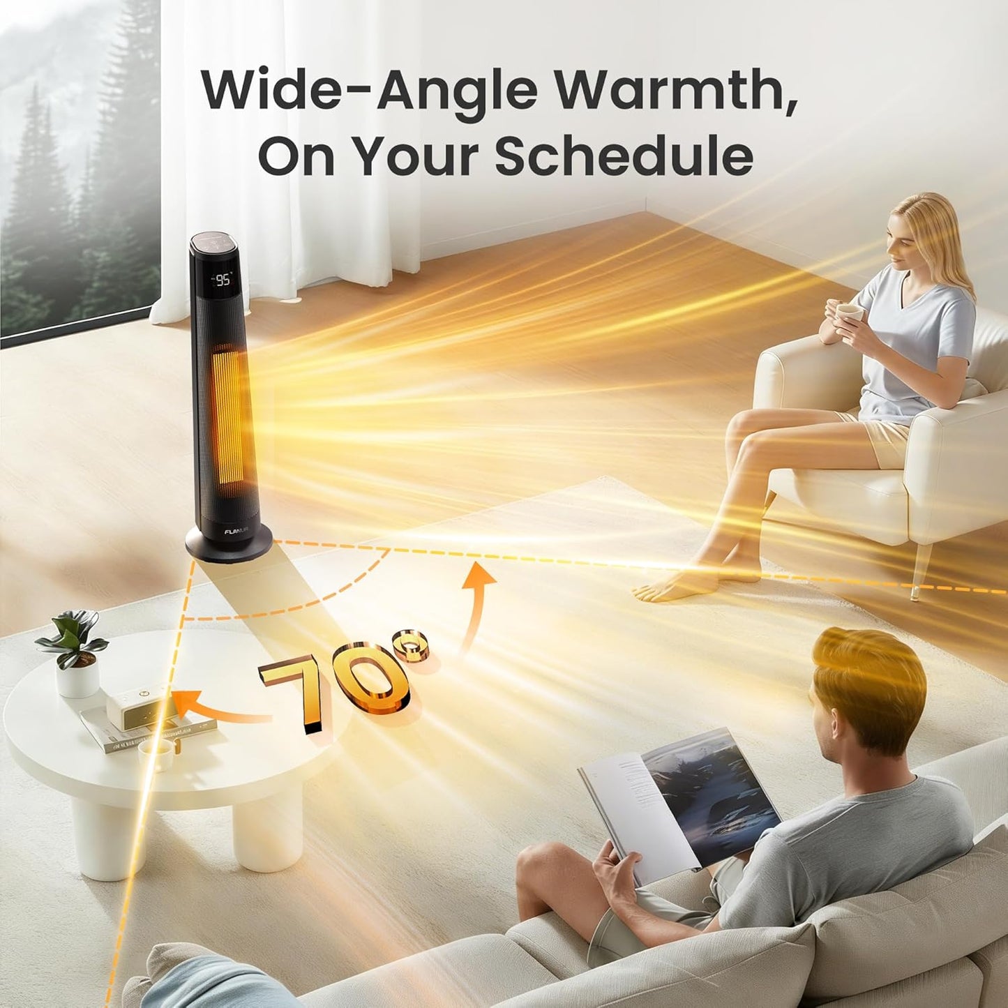 1500W Space Heaters for Indoor Use Large Room, WIFI Electric Heater with Voice Control, 5 Modes, ECO Thermostat, 12H Timer, Quiet & Safety PTC Ceramic Heater for Bedroom, Black, 1 Pack