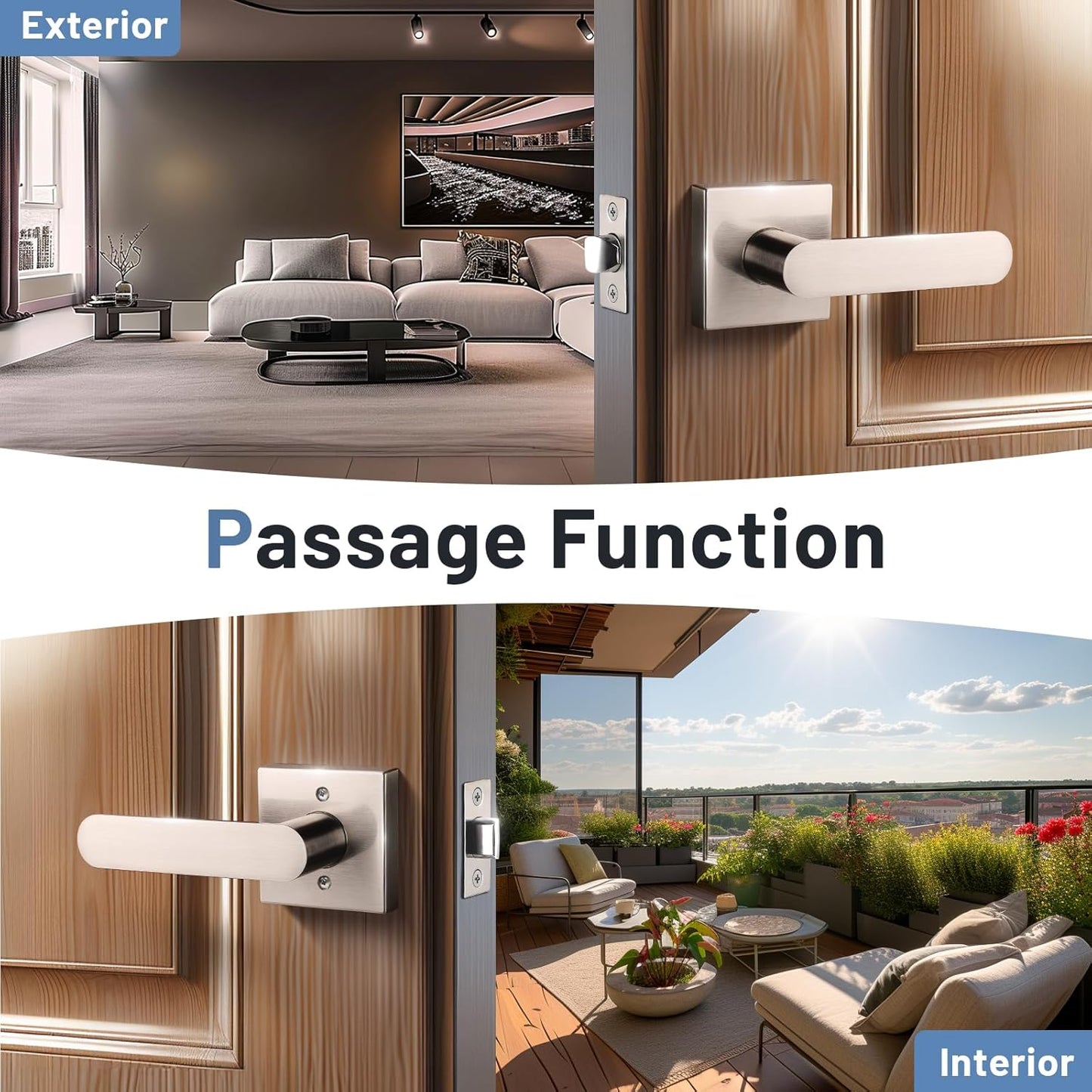 KNOBWELL 8 Pack Interior Door Handle,Satin Nickel Finish Door Levers, Passage Knob for Closet Hallway, Zinc Alloy Construction, 250,000-Cycle Durability