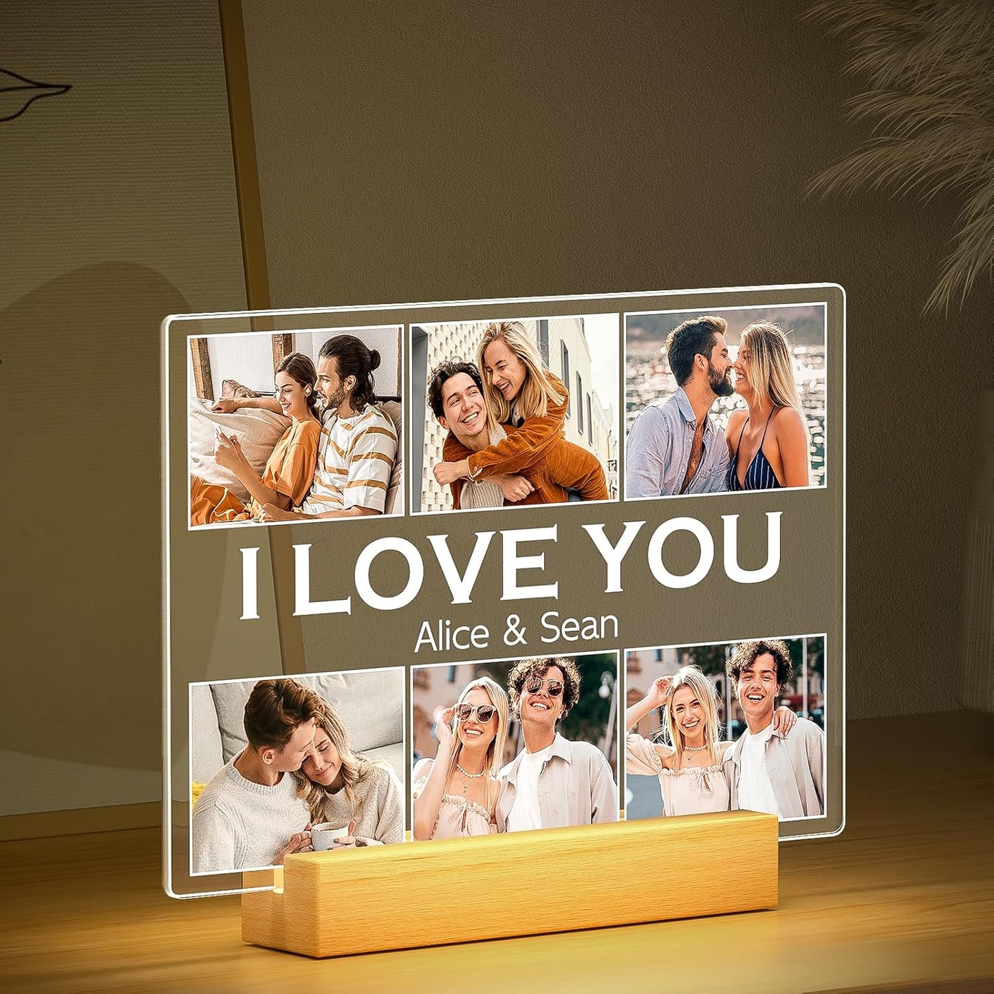 Personalized Picture Frame with Photo, Customized Photo Frame with Night Light, Custom Picture Frames, Personalized Anniversary Valentines Day Gifts for Women Men Her Him Girlfriend Boyfriend Couple