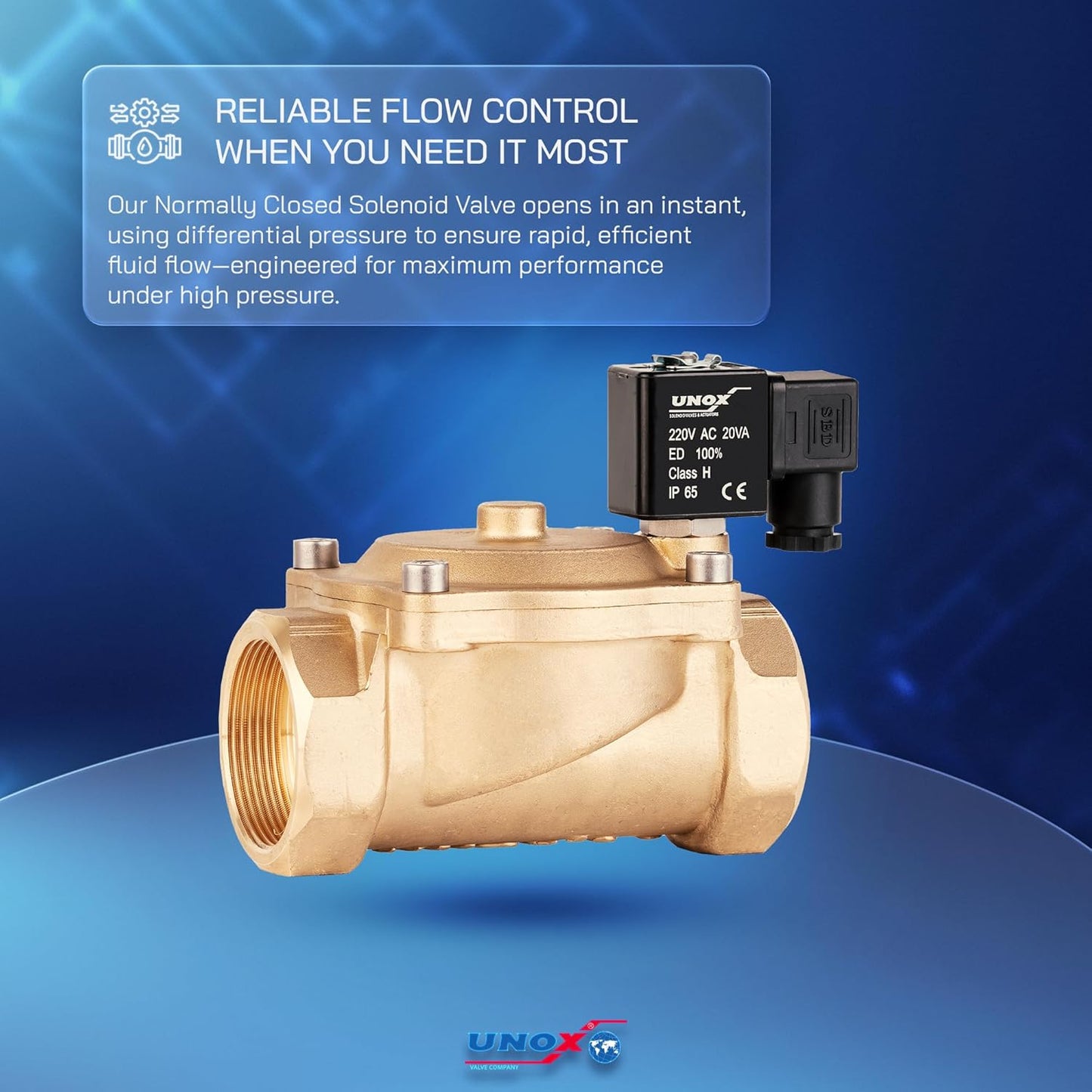 UNOX 2 inch NPT Solenoid Valve 220V AC, Brass Control Valve Normally Closed - 7-232 PSI Multi-Purpose Reliable Control Valve for Water, Air, and Gas - Solenoid Valves