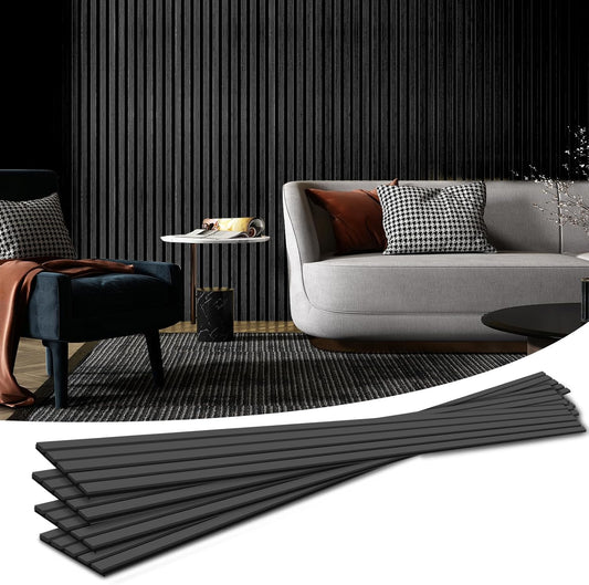 Art3d 4-Piece Wood Slat Acoustic Panels for Stylish Decor and Noise Reduction, 3D Textured Panel for Ceiling and Wall, Matte Black