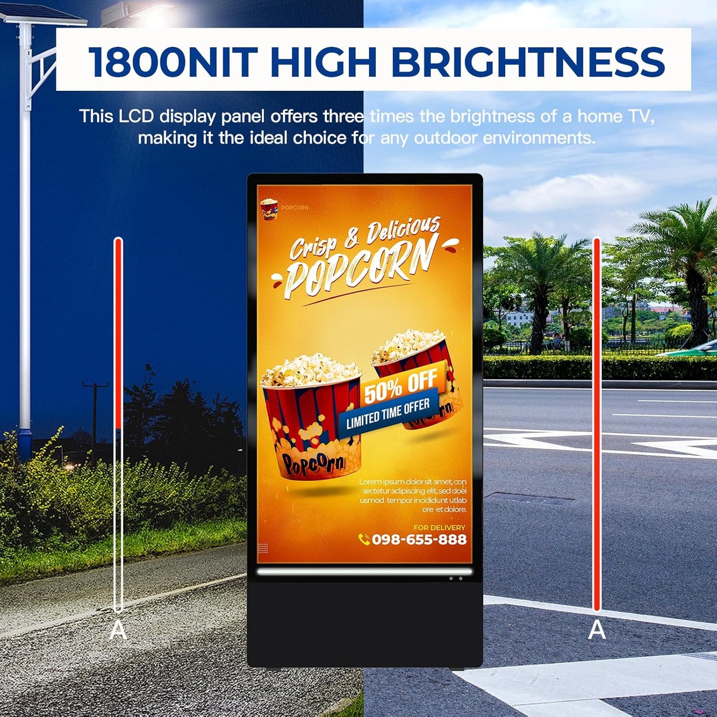 MWE 43 Inch Outdoor Digital Signage Display, Portable Battery Powered High Brightness Screen Advertising Display Kiosk, Movable Waterproof Standing Poster, Android OS