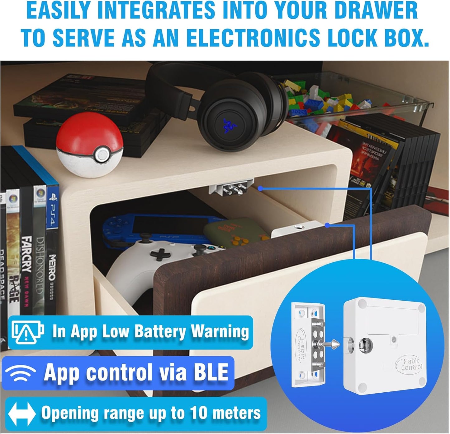Smart Lock for Cabinets & Drawers - Bluetooth Timer Lock Box for Alcohol, Snacks, Video Games, Medication - App-Controlled Safe with Multiple Modes - Supports Focus and Healthy Routines