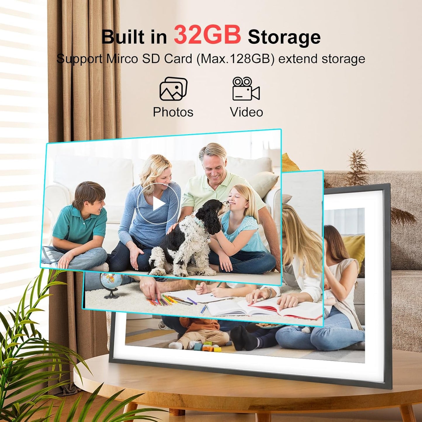 Frameo 15.6 Inch Large Digital Photo Frame, Digital Picture Frame WiFi with 32GB, 1920 * 1080 IPS HD Touch Screen, Electronic Picture Frame IPS Touch Screen with Auto-Rotate, Frameo Digital Frame Wifi