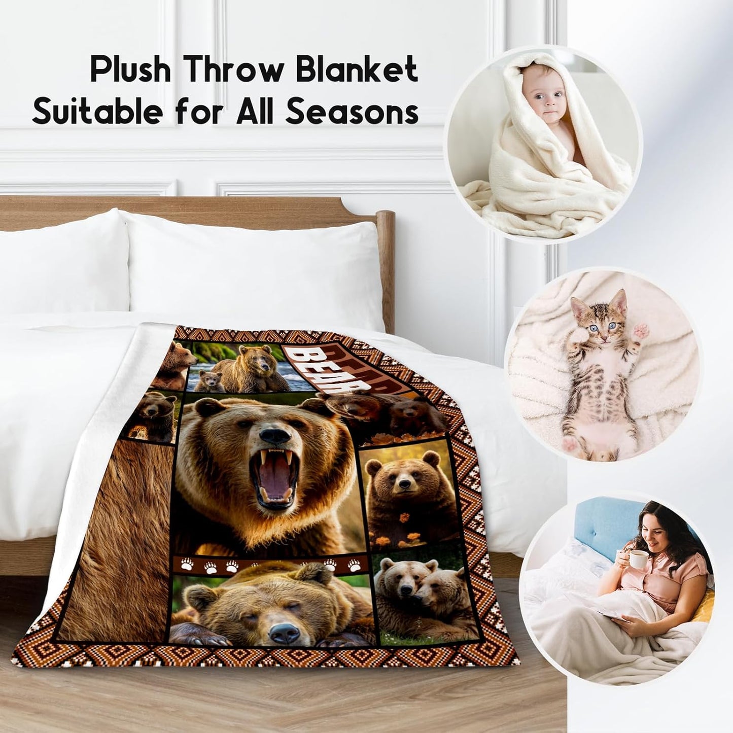 Blankets for Dad, Bear Blanket Gifts for Men Boys Adults, 50"x60" Forest Animal Throw Gift for Hunters - Soft, Fuzzy & Cozy Flannel Throws Wildlife Country Decor