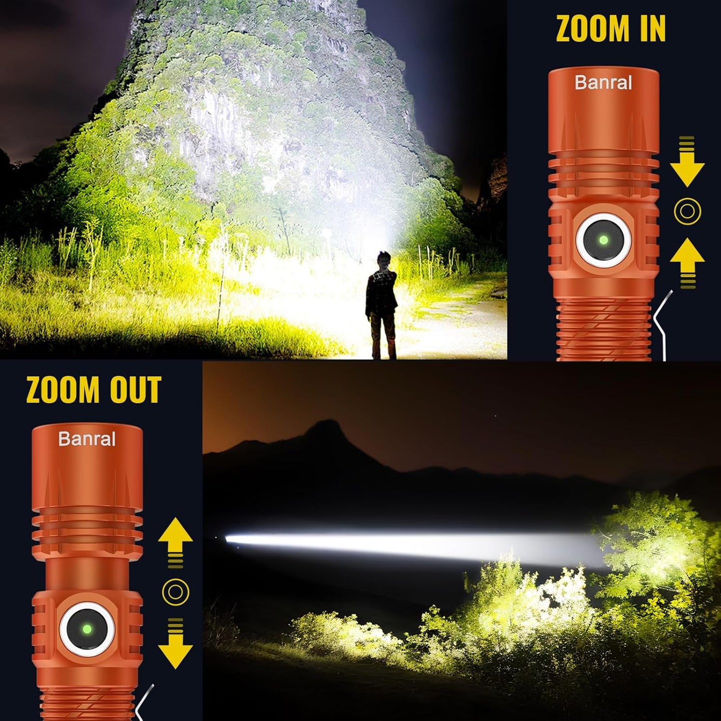 Rechargeable Tactical Flashlights, High Lumens Small Mini USB-C LED Flashlight, Compact EDC Flash Light, 4 Modes&Memory Function, Waterproof Pocket Lights for Home,Camping,Emergency (1, Orange)