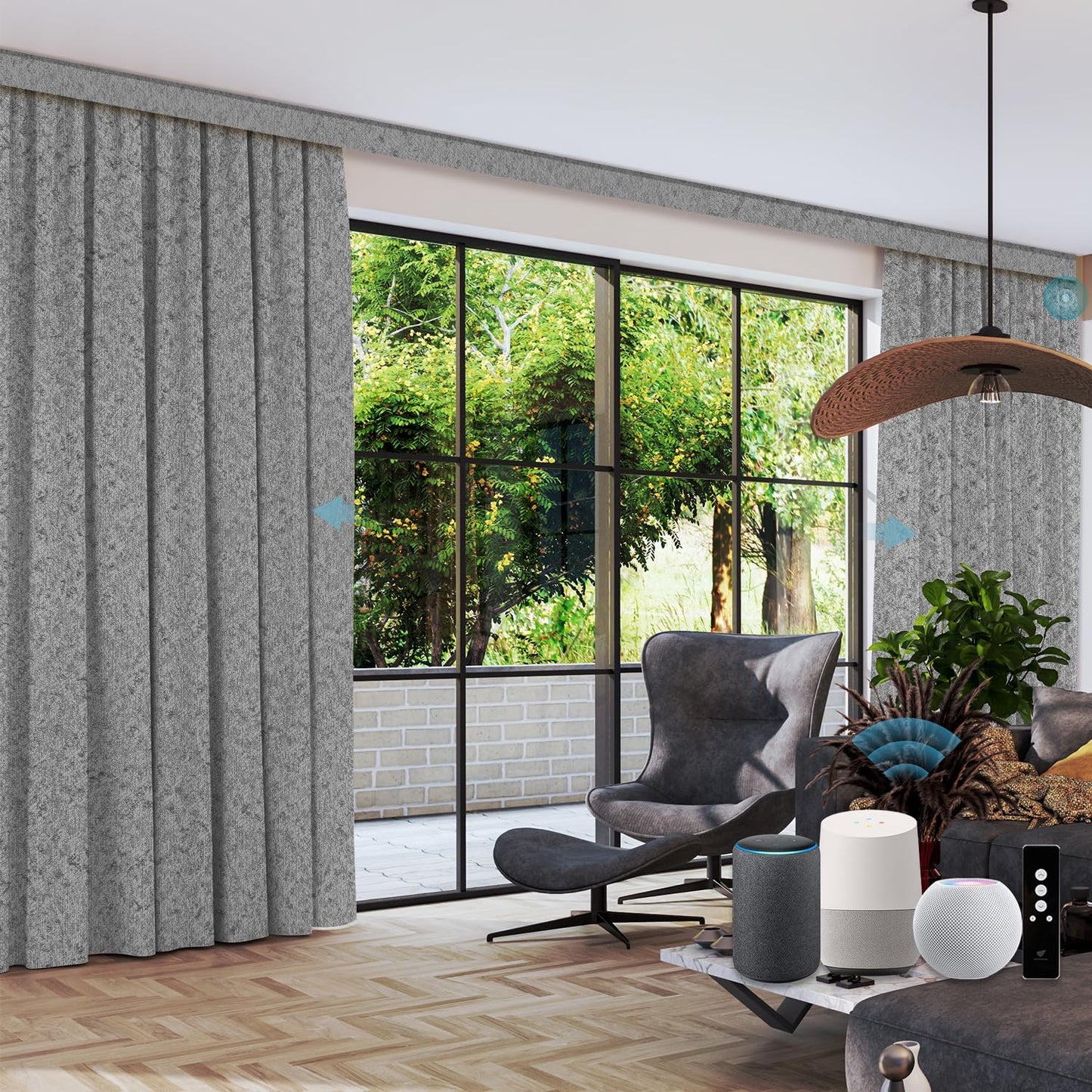 SmartWings Automatic Curtain Opener with Drapery, Motorized Vertical Blinds with Remote, Electric Closet Doors Sliding Panels Compatible with Alexa Google Homekit, 90% Blackout Medium Grey