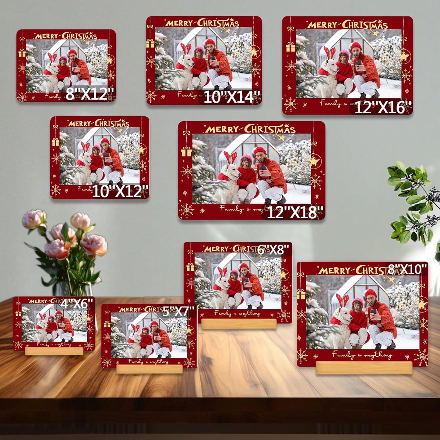 Custom Photo Prints - Metal Desktop Picture Frame with Photos & Text & Wooden Base Personalized Christmas Gifts for Family Lovers Pets and Friends, Optional Multiple Sizes