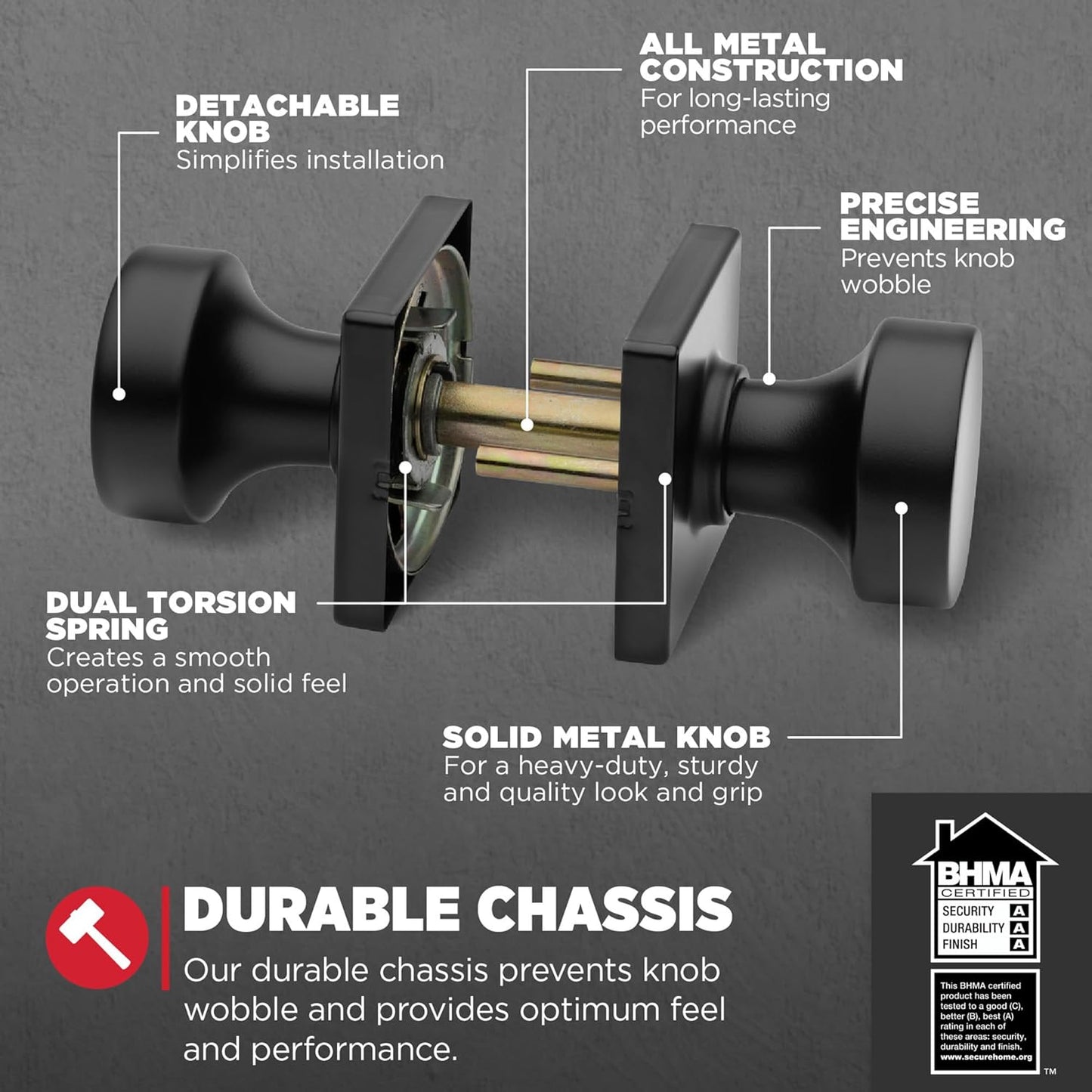 Kwikset Pismo Interior Passage Door Knob, Handle for Closet and Hallway Doors, Non-Locking Doorknob in Matte Black, with Microban Protection, Square Rose (Pack of 10)