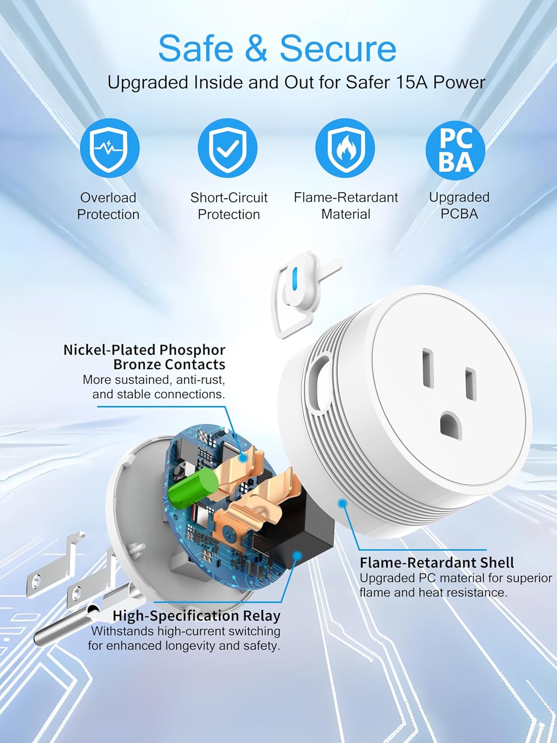 EIGHTREE Smart Plug 2025 Upgrade to 15A, Bluetooth & Wi-Fi Outlet Plug Dual Connection, Voice Control, Remote Control Outlet Timer Indoor, Smart Plugs That Work with Alexa & Google, 2.4GHz Wi-Fi Only