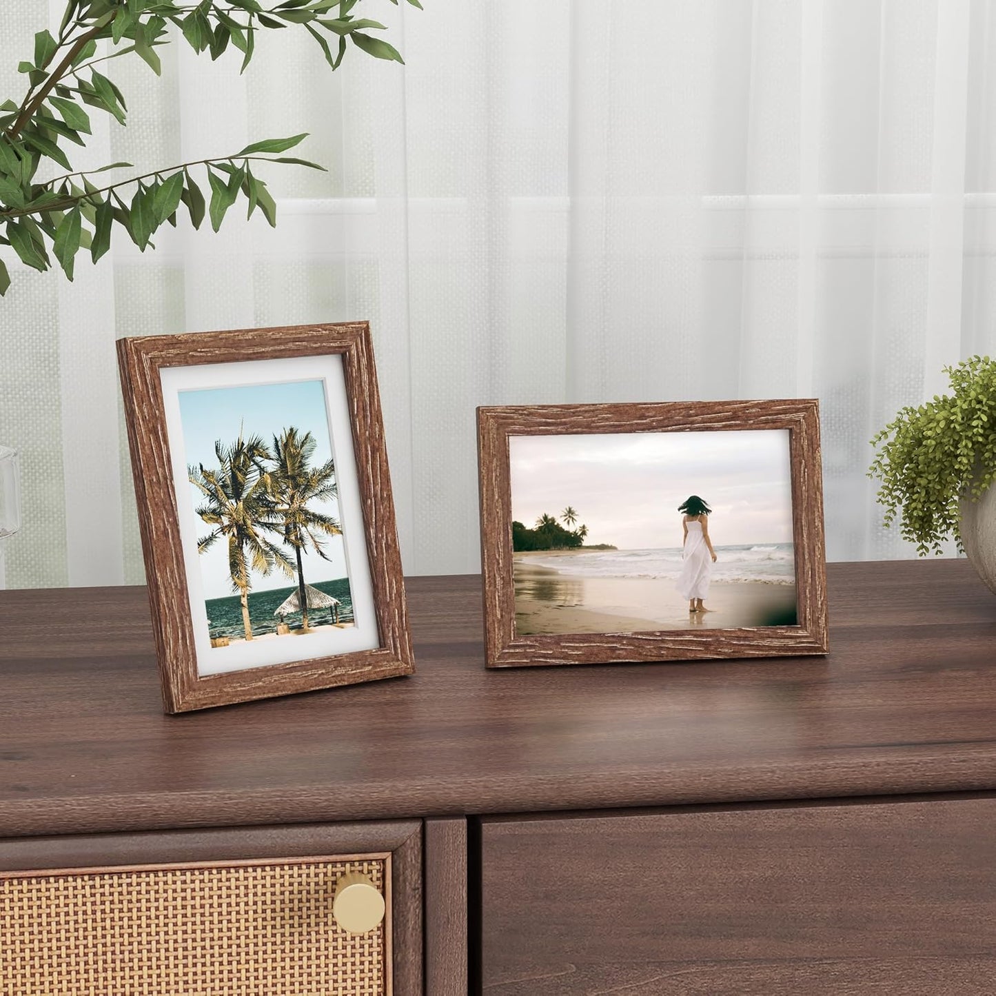 Fun Memories 5x7 Picture Frame, Solid Oak Wood 5 x 7 Frame with Plexiglass, 5 by 7 Photo Frame for Wall & Tabletop Display, 5x7 Picture Frame Matted to 4x6, Walnut Color, 1 Pack