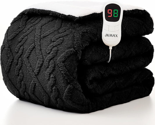 Heated Electric Blanket Twin Size-62"x84" Heating Blanket with 10 Heating Levels & 5 Time Settings Over-Heat Protection，Winter Warmer for Adults with ETL Certification（Black）