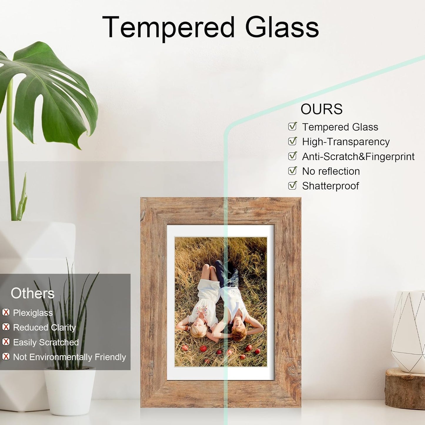 iRahmen 4x6 Picture Frame with HD Tempered Glass, Display Pictures 3.5x5 with Mat or 4 x 6 Without Mat, Wood Photo Frame for Tabletop and Wall (Rustic Brown, 1 Pack)