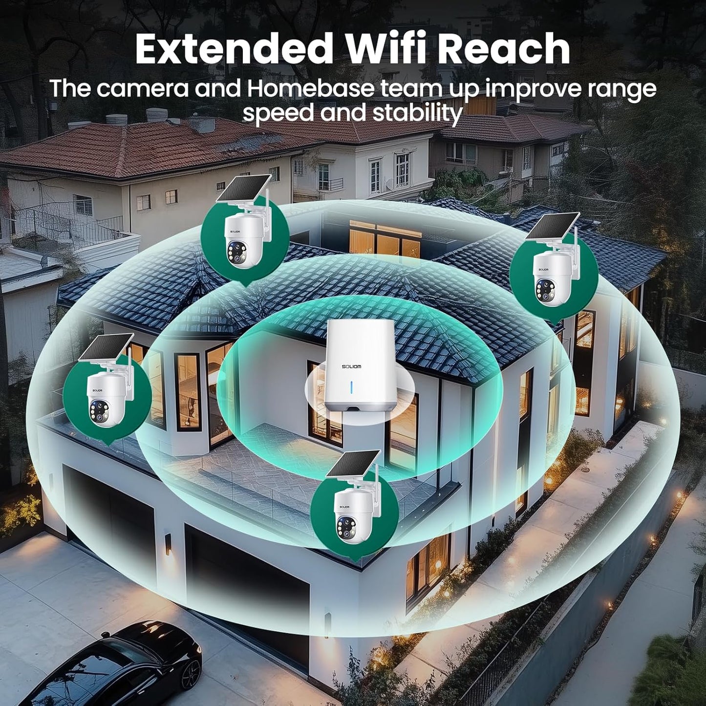 SOLIOM- True 5MP HD Security Cameras Outdoor Wireless, Add-On Camera, Solar Powered, Auto Tracking,Requires Soliombase, Soliombase Supports Up to 4 Cams