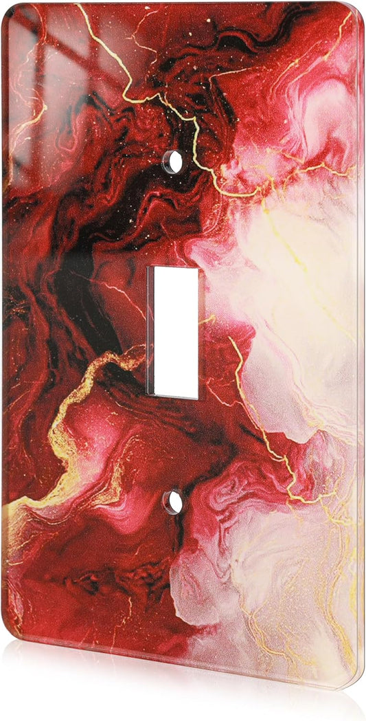 Rich Burgundy Marble Acrylic Switch Wall Plate Light Switch Plates Cover Durable Acrylic Wall Plate Decorative Single Gang Wall Plate