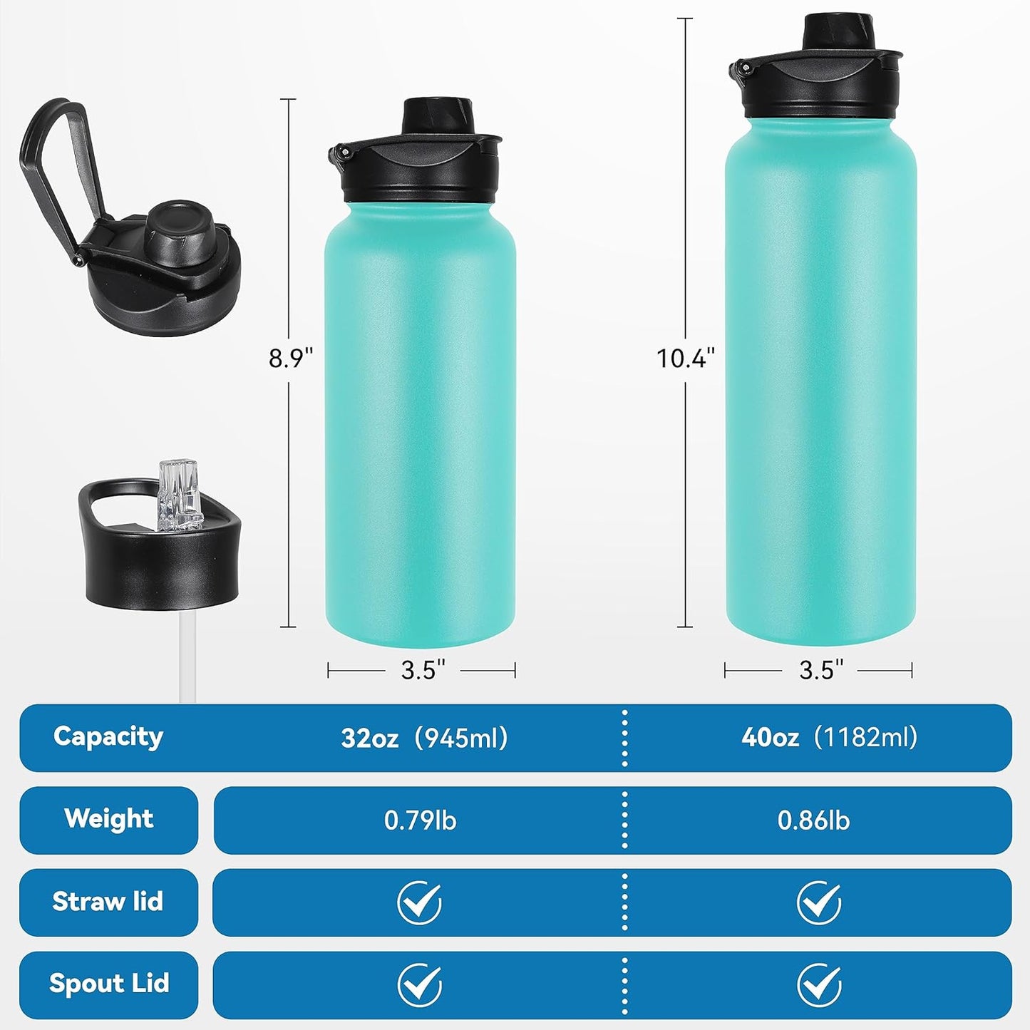 VEGOND 40 oz Insulated Water Bottle Bulk Stainless Steel Metal Water Bottles with Leak Proof Straw Lid & Spout Lid, Wide Mouth Double Walled Vacuum Travel Sports Bottle, 4 Pack
