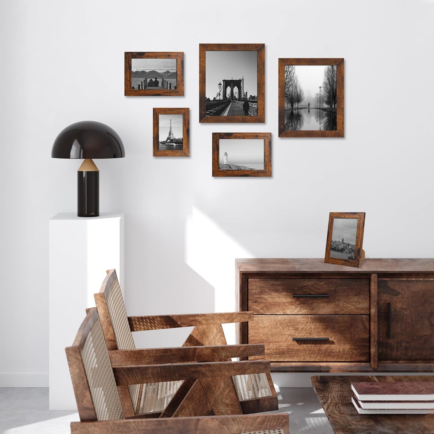 iRahmen 4x6 Picture Frame Set of 4, High Definition Glass 4 x 6 Frame, Wood Rustic Photo Frames for Horizontal or Vertical Display Tabletop and Wall Mounting