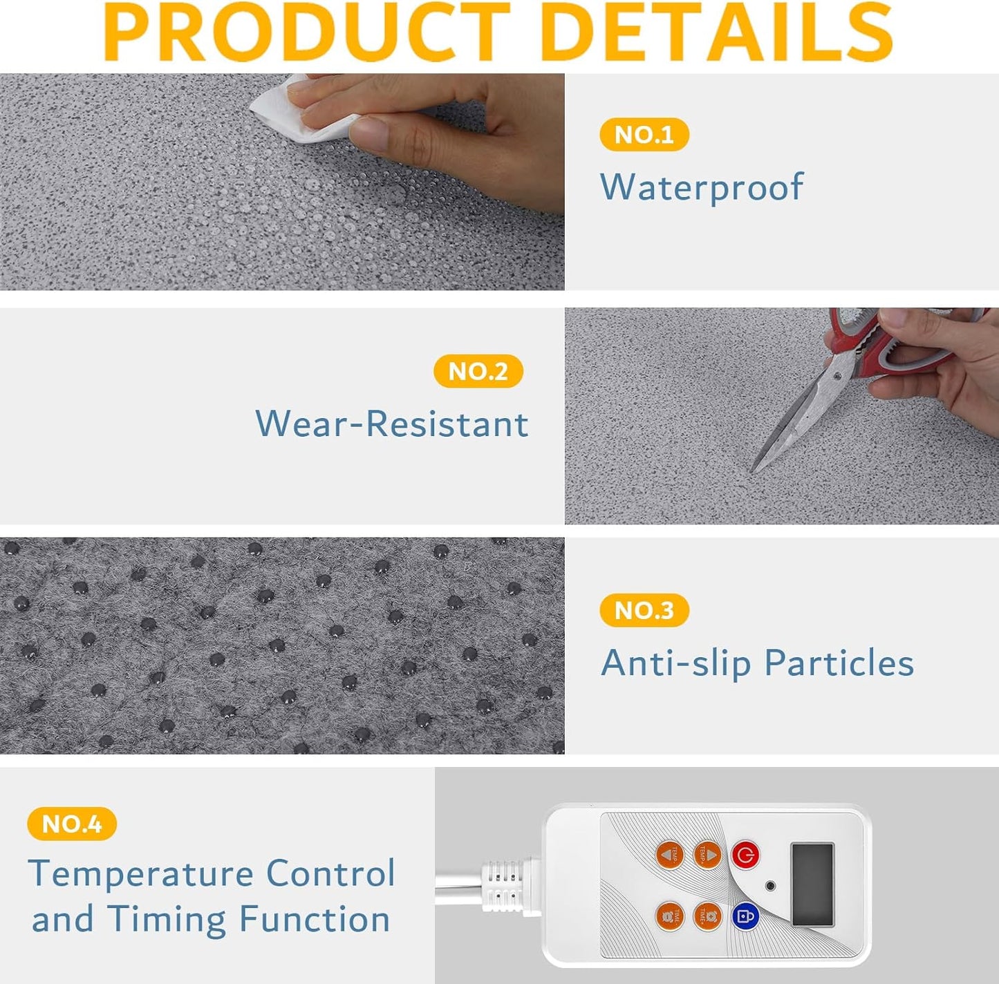 PVC 110V Heated Floor Mat Heater for Foot Warmer Under Desk 48 x 20 Inch Carbon Crystal Wood Stripe Electric Heating Carpet Pad Energy Saving Indoor Heated Rug for Home Office House Gray