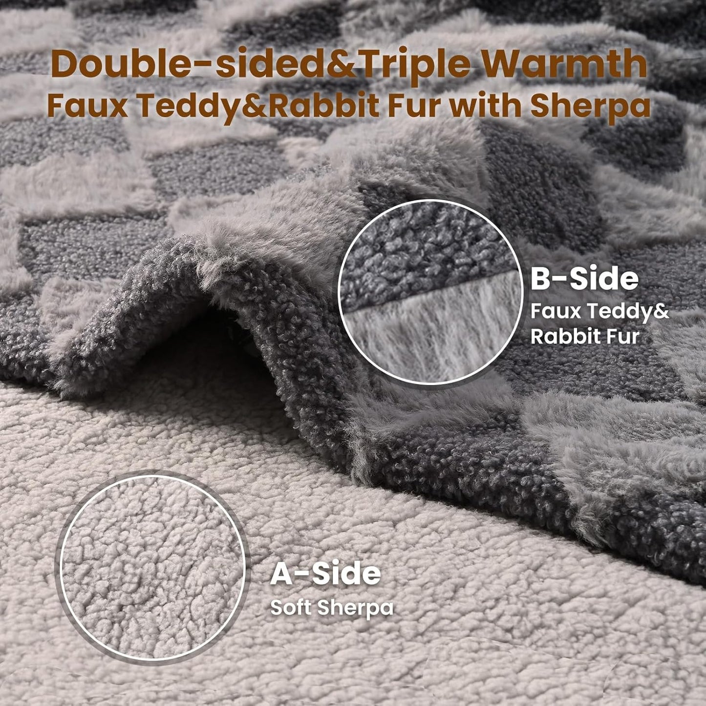 Bearhug Electric Blanket Full Size 77" x 84", Gray Teddy Faux Fur & Warm Sherpa Heated Blanket, 10 Heating Levels & 1-12H Auto Off, ETL Certified, Machine Washable, Gift Box