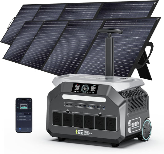 IEE 3200W Portable Power Station P3200 with 2x200W Solar Panel, 2048Wh Solar Generator, 1800W AC Charging, AC Outlets x 4, LiFePO4 Battery Power Station for Home Backup, Camping, RV, Emergency