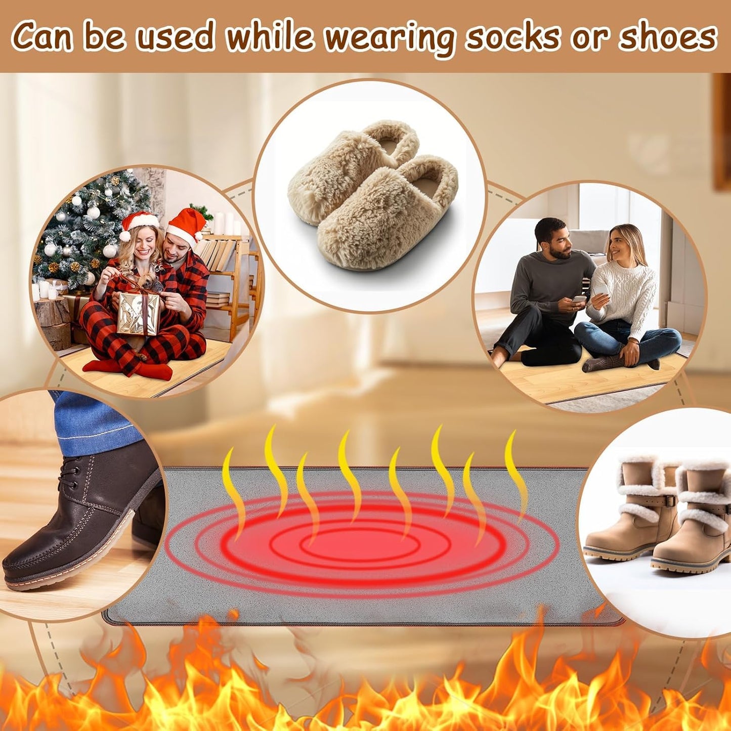 PVC 110V Heated Floor Mat Heater for Foot Warmer Under Desk 48 x 20 Inch Carbon Crystal Wood Stripe Electric Heating Carpet Pad Energy Saving Indoor Heated Rug for Home Office House Gray