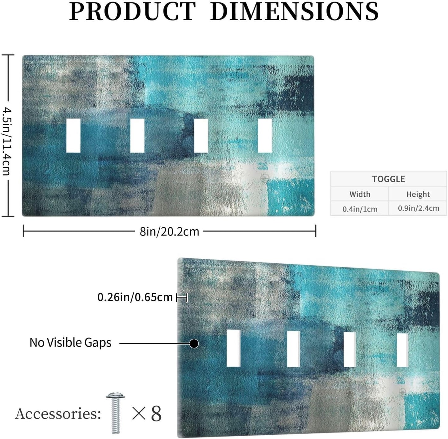 Light Switch Covers Teal Blue Modern Geometric Abstract Turquoise Green Quad Toggle Electrical Faceplate 4 Gang Wall Plate Decorative Switch Plates for living Room Bedroom Decor