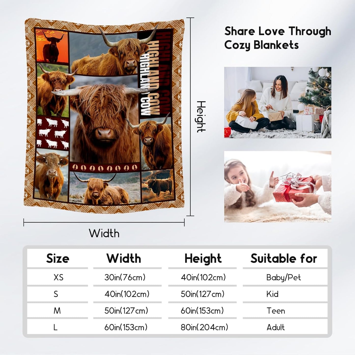 Blanket for Women Girls, Highland Cow Gifts for Adults - 60"x80" Kids Throw for Bed Living Room - Soft, Fuzzy & Cozy - Wildlife Home Decor Gift Ideal