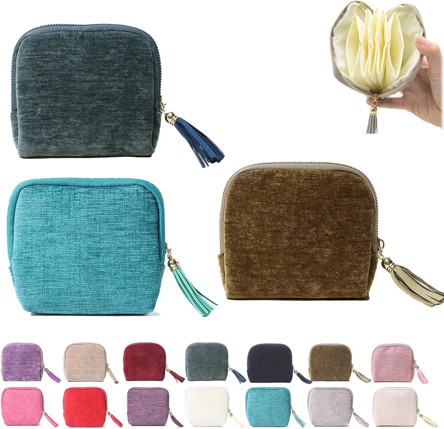 Stuffdatas Travel Jewelry Case, Stuffdatas Bags, Small Jewelry Travel Pouch Mini, Travel Jewelry Organizer Pouch Velvet, with 5 Compartments (3PCS-E)