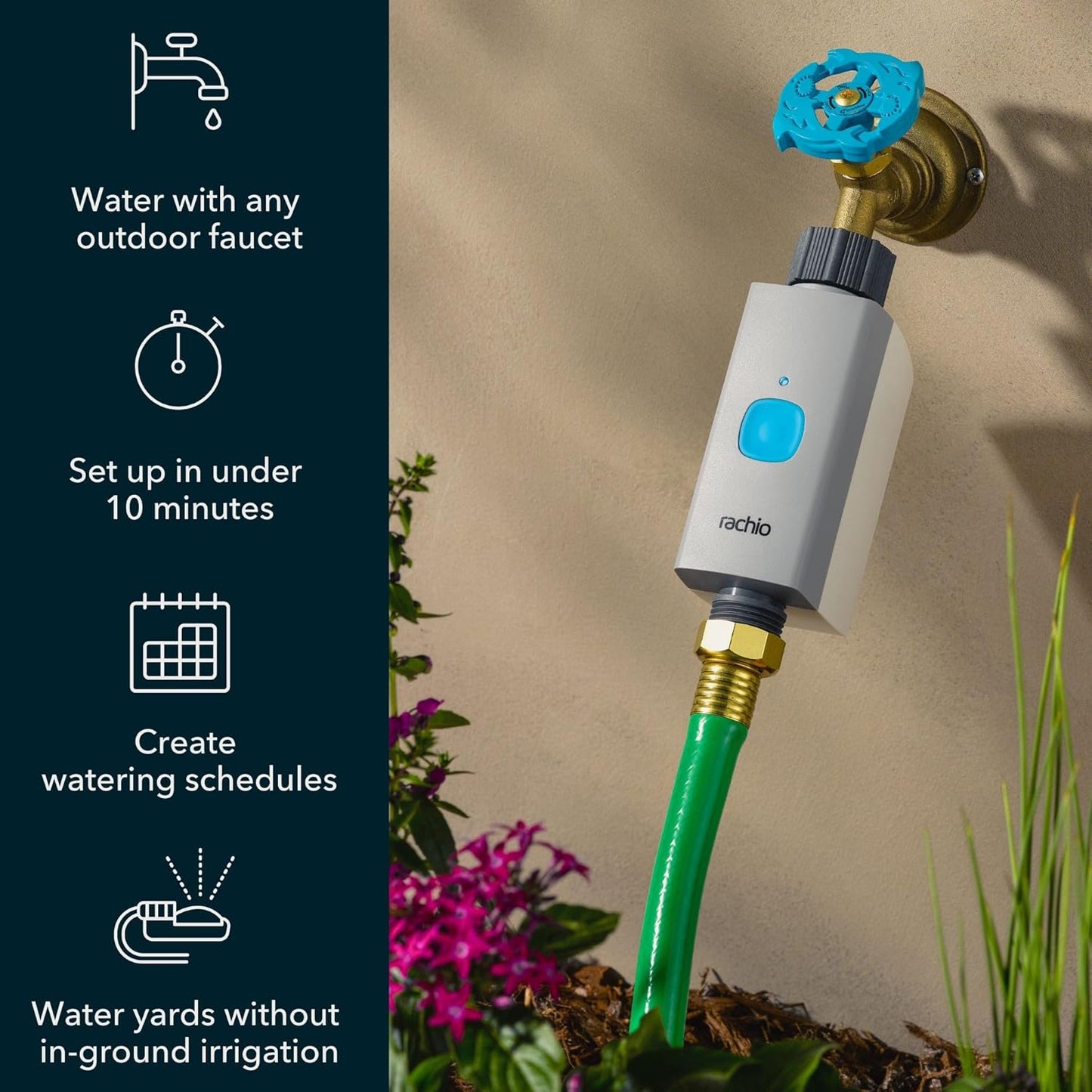 Rachio Smart Hose Timer (1 Valve + 1 WiFi Hub) – App-Controlled Outdoor Faucet Timer, Quick Install & Scheduling, Expandable System