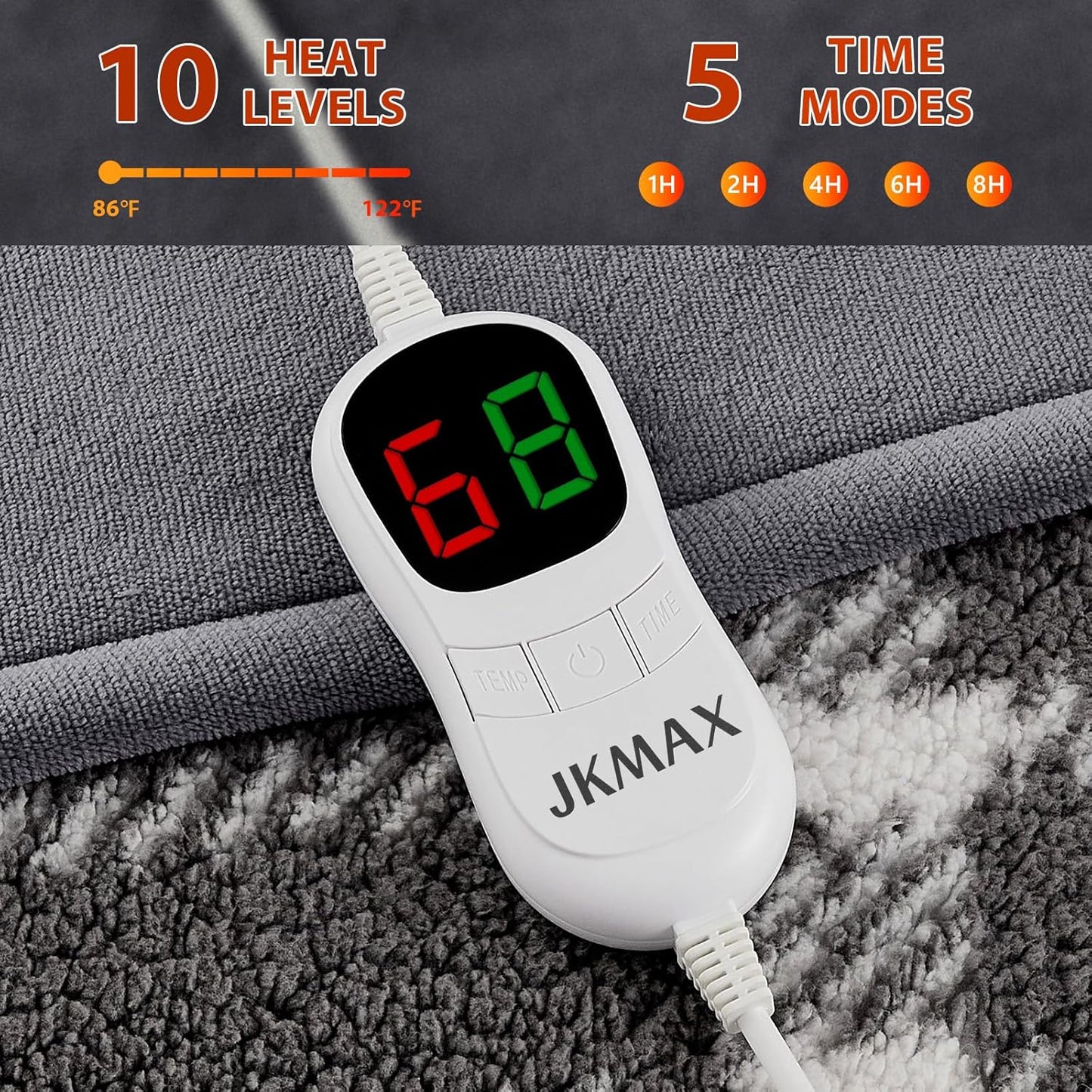 Heated Electric Blanket King Size - 100"x90" Flannel Heating Blanket with 10 Heating Levels & 5 Time Settings Over-Heat Protection, Winter Warmer for Adults with ETL Certification（Grey）