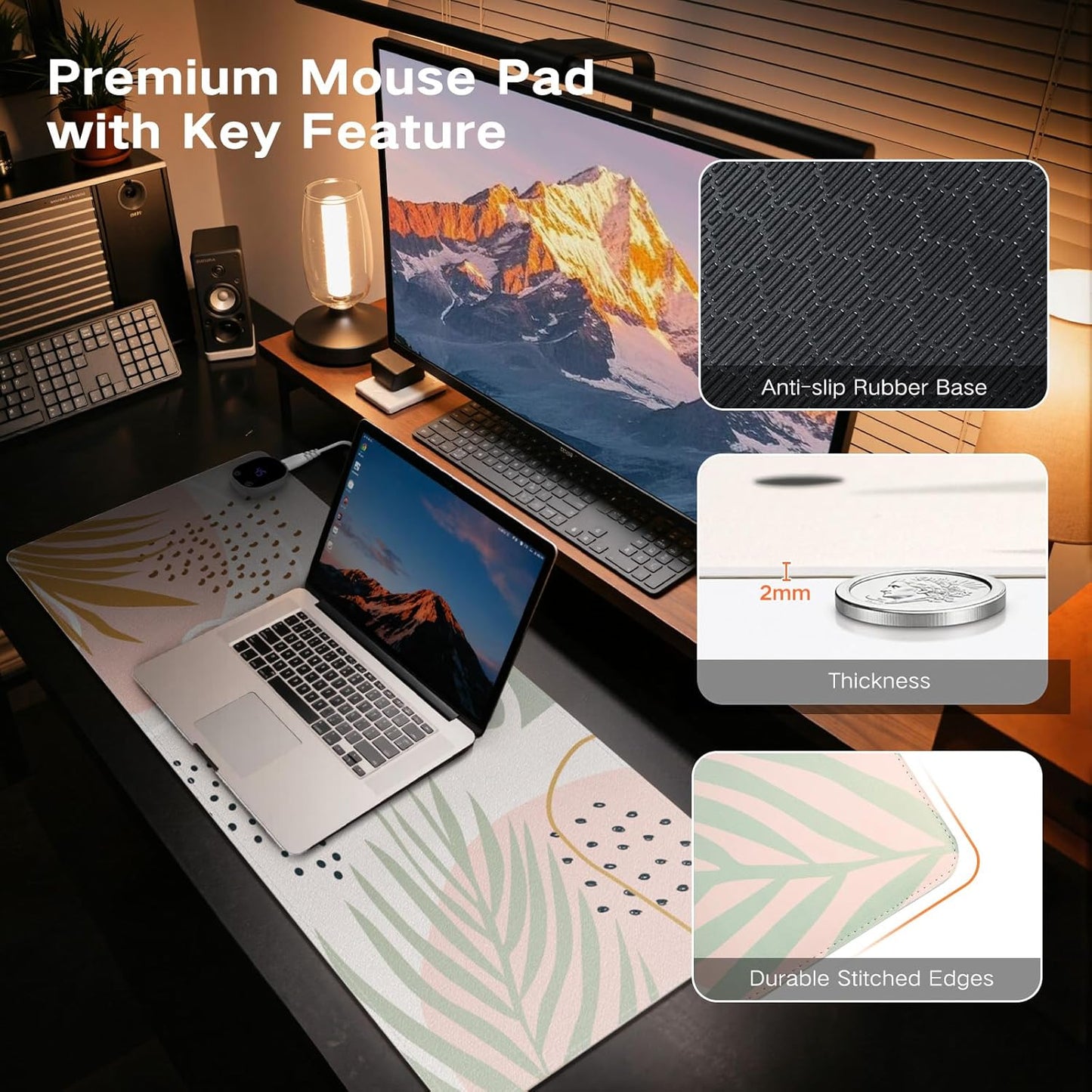 iCasso Heated Mouse Pad, XL Big Desk Pad with 4 Heating Levels & 4 Auto Shut-Off Levels for Computer Keyboard, 31.5" x 13" Large Safe Desk Mat Hand Warmer for Home Office Work (Morandi)