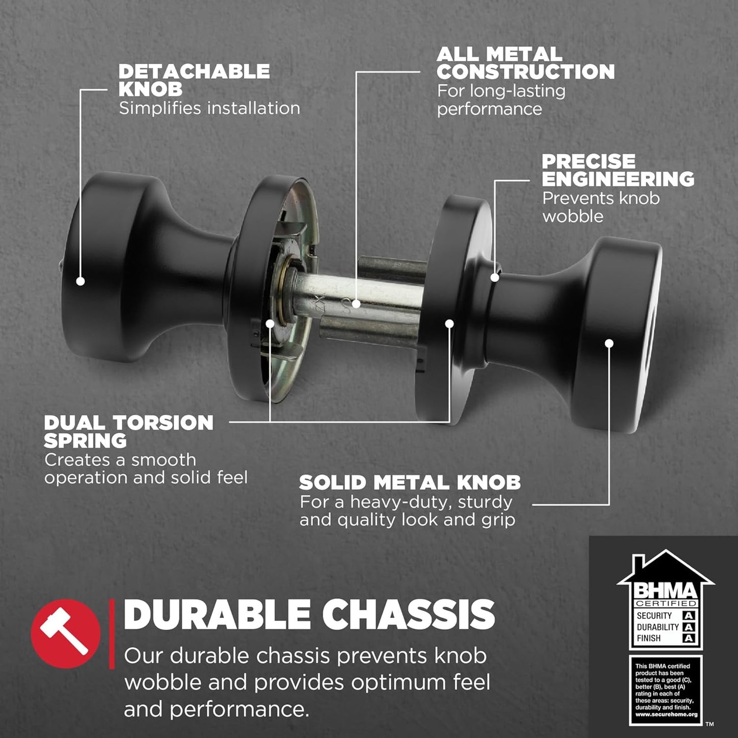 Kwikset Pismo Entry Door Knob with Lock and Key, Secure Keyed Handle Exterior, Front Entrance and Bedroom, Matte Black, 4 Pack, Pick Resistant SmartKey Rekey Security and Microban