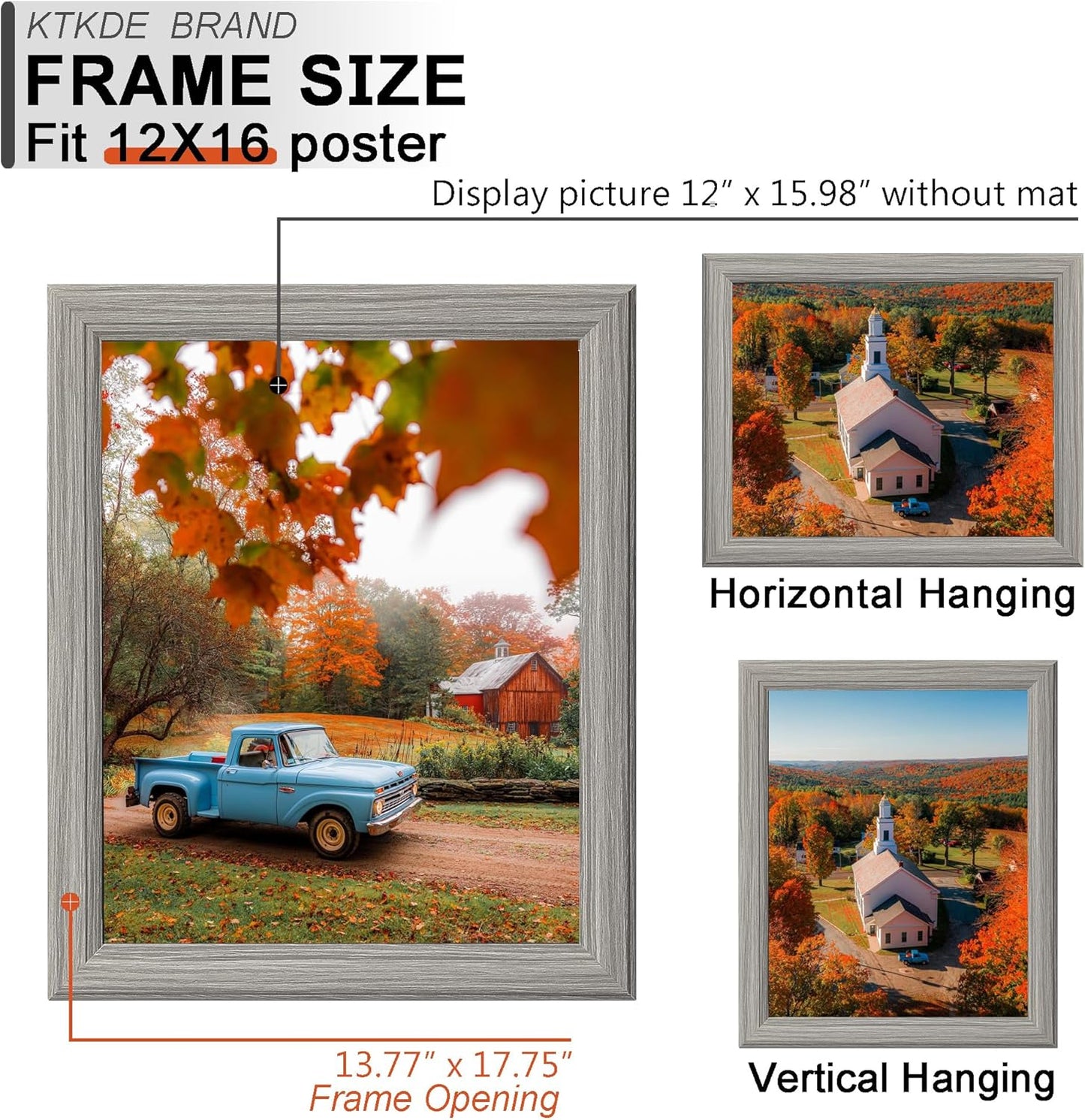 KTKDE 12x16 Picture Frame Set of 3,Grey Wooden frames, Vertical & Horizontal Wall Hanging for Wall Display,Studio Gallery Photo Frame for Photos, Posters & Art Prints