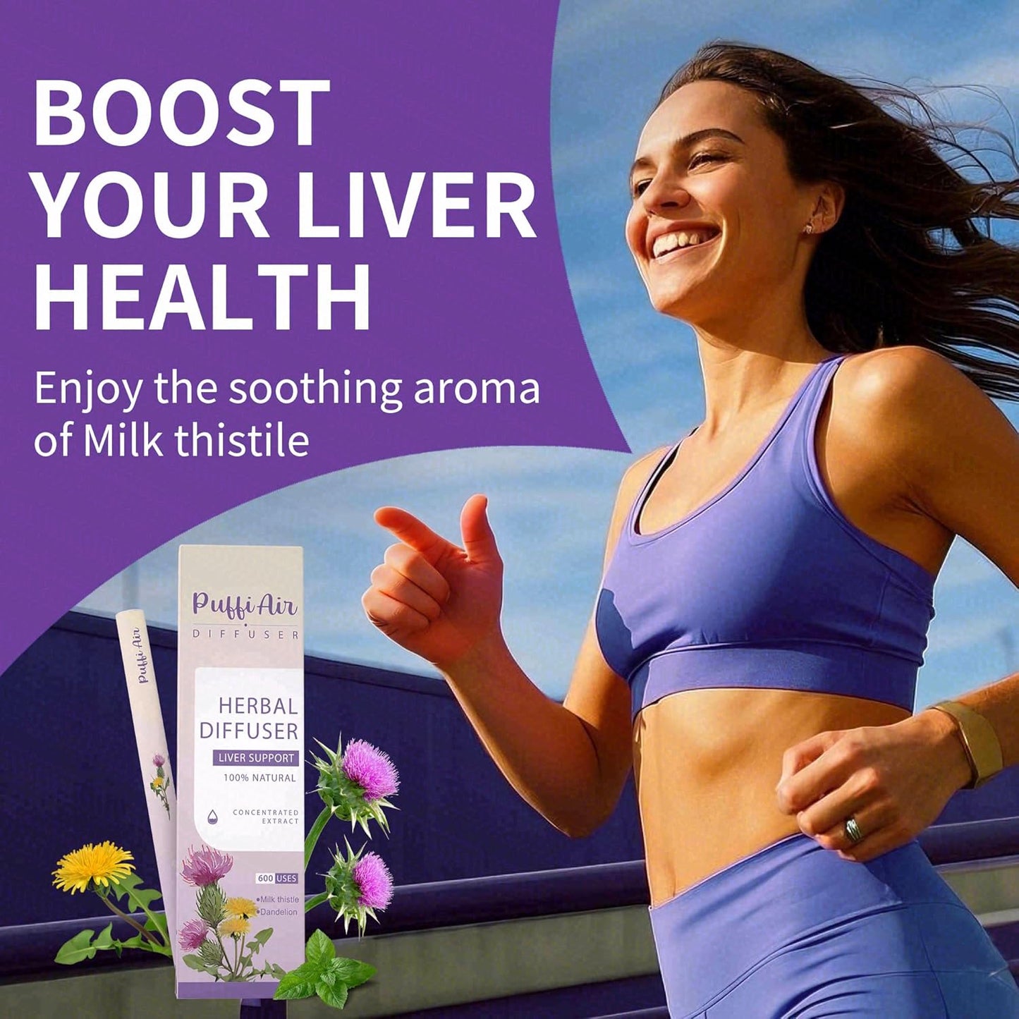 PUFFIAIR Herbal Diffuser Duo with Milk Thistle, Guarana & More丨Inner Vitality Duo for Liver Detox & Energy Boost Support - 600 Uses Per Stick