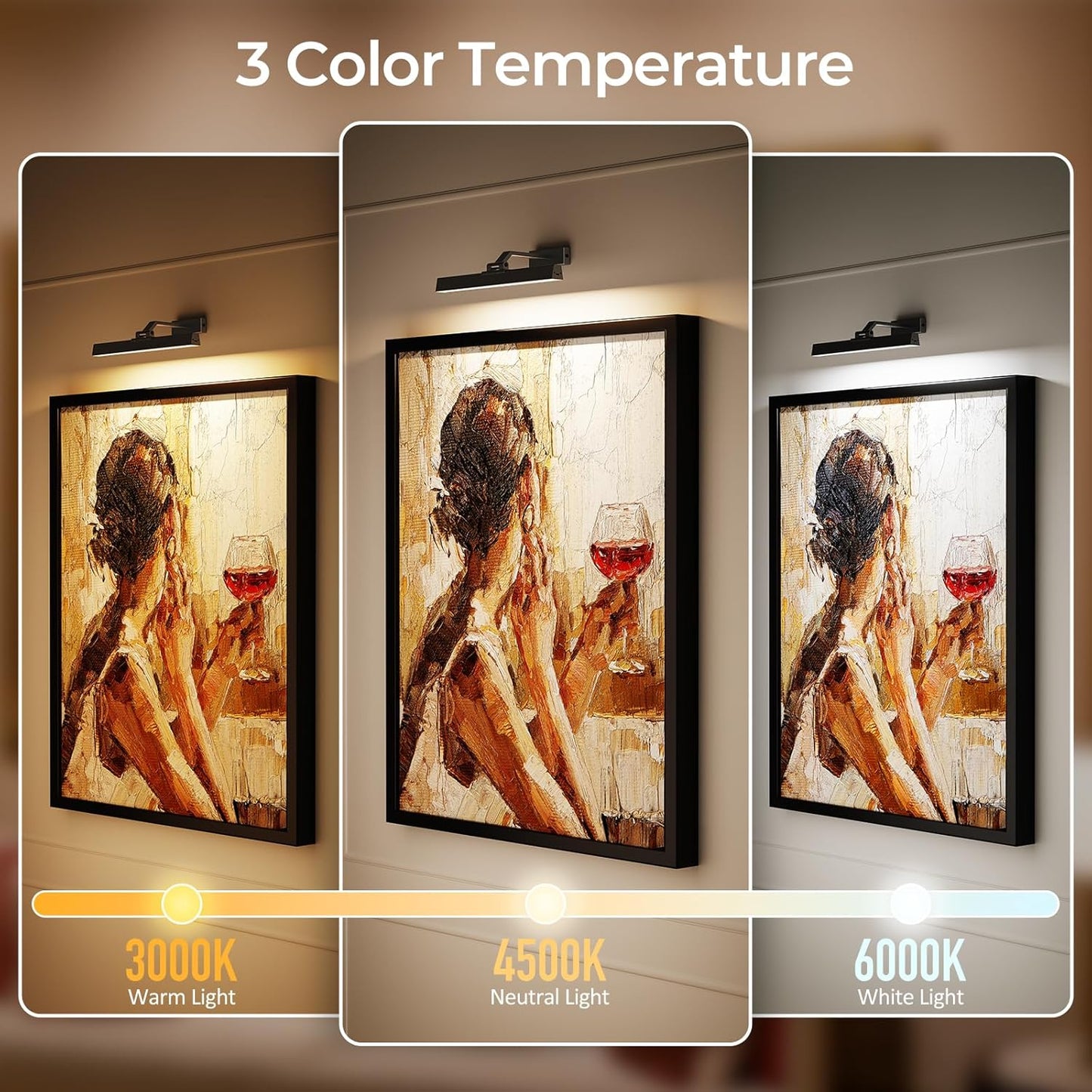 Picture Lights for Wall, Battery Operated Gallery Light 16in for Paintings CCT Dimmable Recharging Battery Wall Lamp with Remote Control for Living Room Dartboard Art Bathroom 2PCS